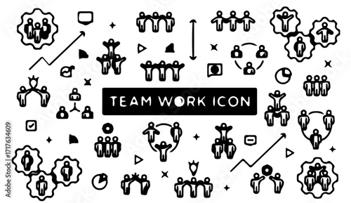 Dynamic team icons illustrate collaboration synergy and strong partnership for modern business growth strategies