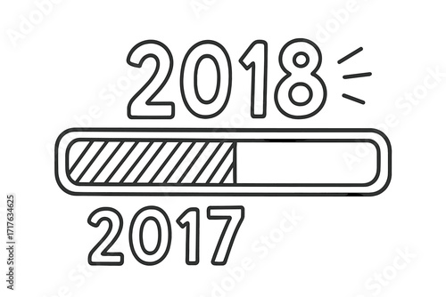 New Year 2018 loading concept with progress bar. Doodle showing transition from 2017. End of the year countdown. Happy New Year's Eve vector illustration greeting design.