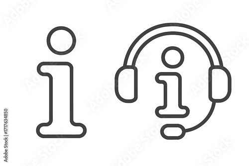 Information icon set. Linear support symbol. Vector. Helpdesk concept. Call center operator with headset. Customer service sign. Hotline communication. FAQ assistance guide.