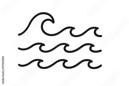 Set of linear wave ornaments, ocean water wave symbols, vector cartoon illustration with transparent background, decorative wave design elements seamless pattern, sea surf curls