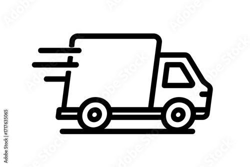 Fast delivery truck icon. Express shipping service concept. Vector outline symbol for logistics, transport, and quick delivery. Lorry moving fast for freight and cargo.