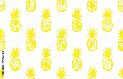 Bright Yellow Pineapple Pattern on White A Tropical Delight for Summer Vibes
