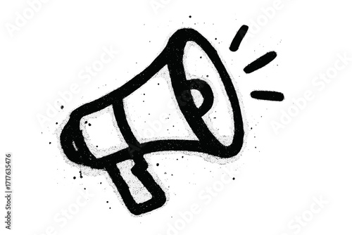 Megaphone graffiti icon in urban street art style. Black spray paint grunge texture. Loudspeaker symbol for protest, announcement, or communication. Vector cartoon illustration.