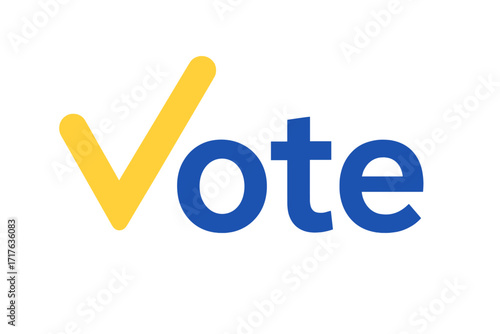 Vote word with check mark. Vector illustration for 2026 elections. EU parliament & Ukraine presidential election symbol. Political campaign, democracy & freedom of choice.