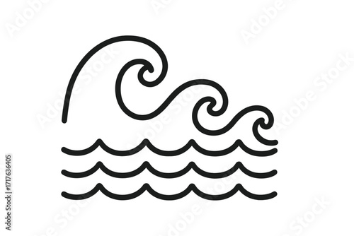 Tsunami wave icon linear style, cartoon vector illustration of ocean waves with transparent background, simple sea water wave symbol, natural disaster design for safety and environment
