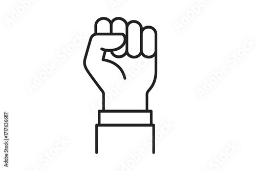 Raised fist icon. Symbol of protest, revolution and power. Black lives matter, solidarity and strength. Human rights and social justice movement vector illustration. Rebel logo.