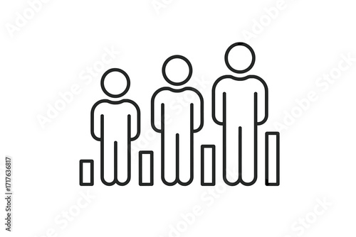 Performance ranking vector icon with people characters and comparative bars. Business metrics, political poll, social status or demographic data analysis. Growth and success concept.