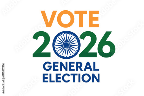 Indian general election 2026 vector design. Vote for India concept with Ashoka Chakra from the national flag. Political democracy campaign poster, polling day banner graphic.