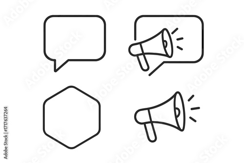 Refer a friend program icon set. Megaphone in speech bubble for marketing promotion and announcement. Linear vector illustration for social media and advertising campaign.