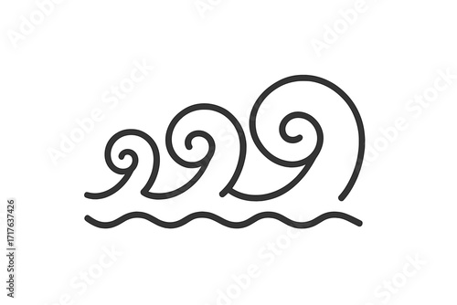 Wave icon in linear style, water symbol with spiral curls, cartoon vector illustration with transparent background, fluid ocean water shape, minimalist wave design