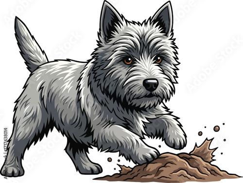 Cairn Terrier dog digging playful cute vector illustration