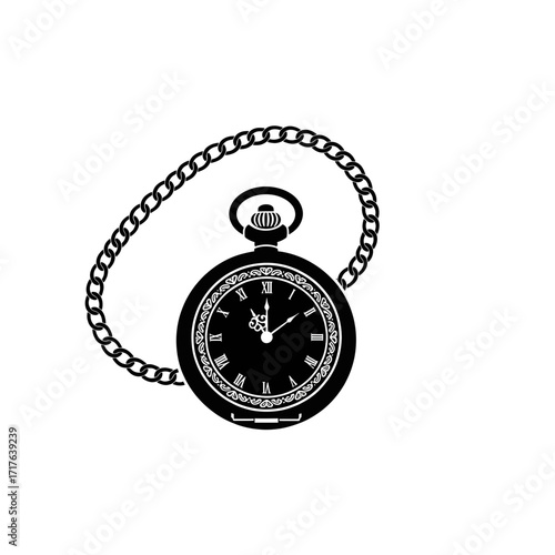 ornate pocket watch with chain silhouette