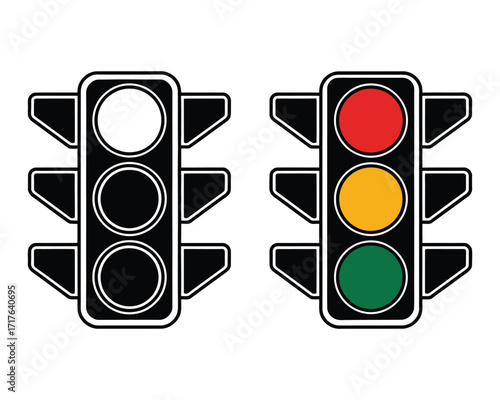 Traffic Light Illustration Simple Black and White Design with Color Version