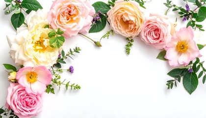 Pastel roses and greenery border
