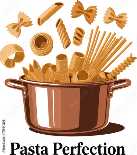 Isolated a kinds of deferent pasta in a pot vector art with white background.