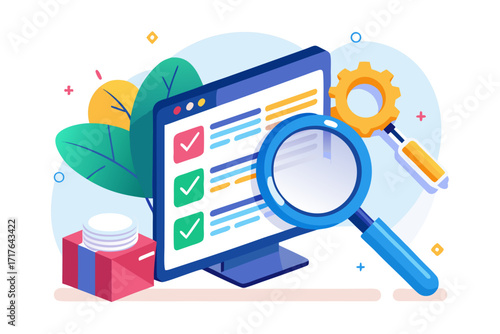 Creative 3D illustration showing software development, programming code windows, debugging tools, and colorful tech icons. Perfect for concepts related to coding, web development, app design, artifici