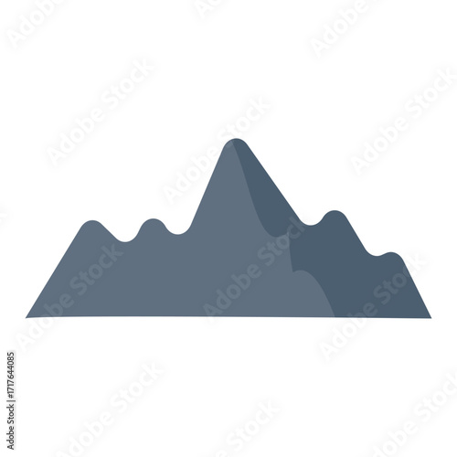 Majestic mountain range silhouette isolated on white background