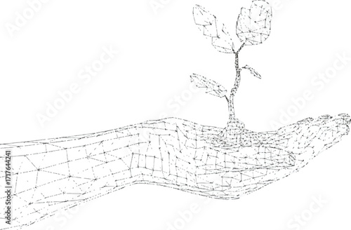 Abstract Hand Nurturing Seedling Growth, Sustainability, and Future Hope