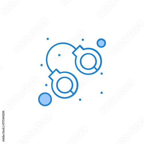 Minimalist Illustration of Blue Handcuffs Icon and Bubbles on White