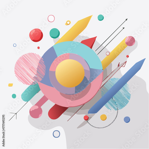 Bunte Kreise, Dreiecke und Linien in modernem Flat Design