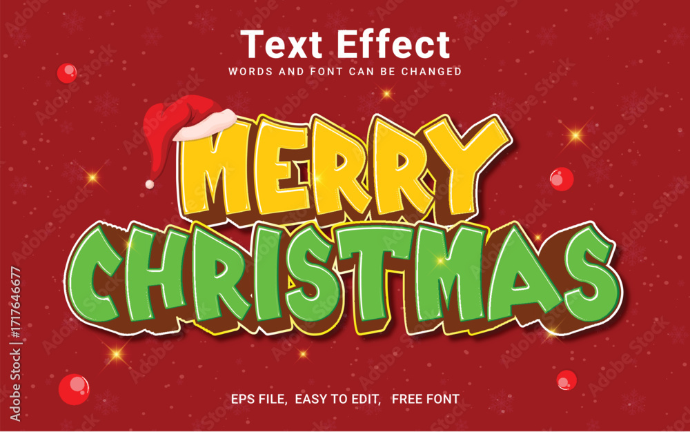 Obraz premium Merry Christmas text effect, Editable text effect in illustrator