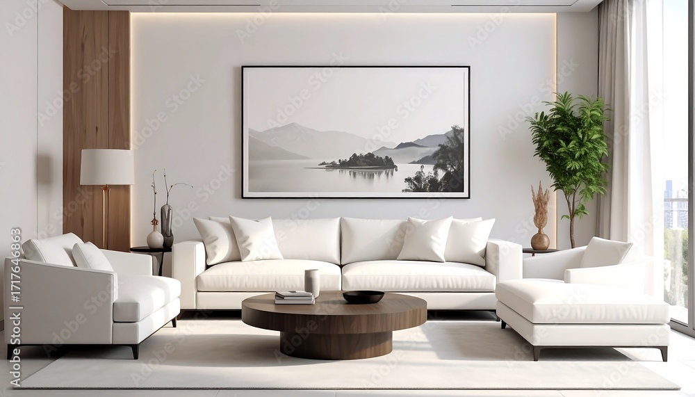 Fototapeta premium Serene living room with minimalist decor