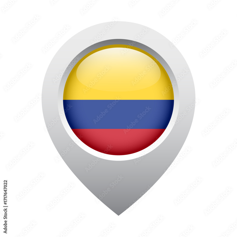 Fototapeta premium map pointer icon with glossy round flag of Colombia