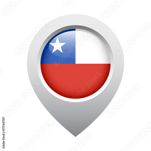 map pointer icon with glossy round flag of Chile