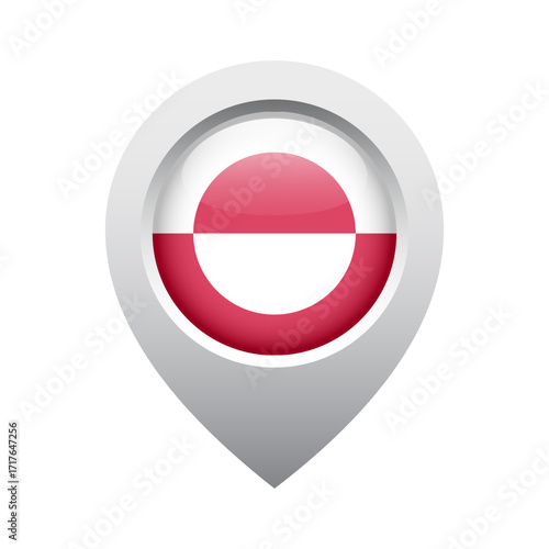 map pointer icon with glossy round flag of Greenland