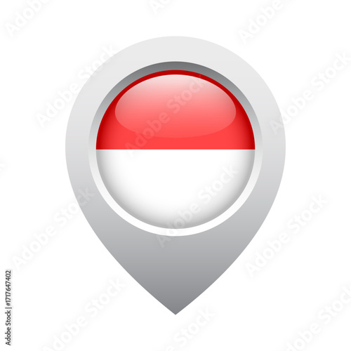 map pointer icon with glossy round flag of Indonesia