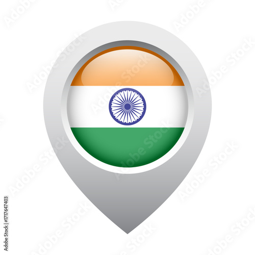 map pointer icon with glossy round flag of India