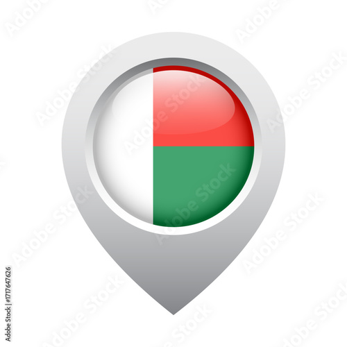 Free Download map pointer icon with glossy round flag of Madagascar - GFXLoad