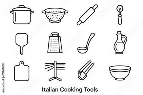 Icons sauce cutting cooking italian garlic mixing rack icon press pasta vector