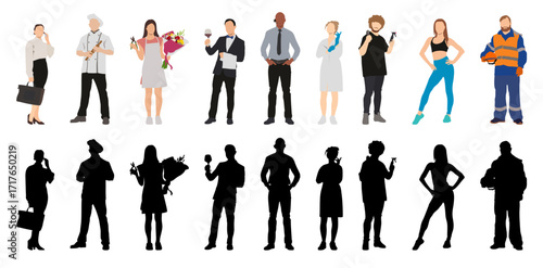 People character different profession, job occupation and specialization with silhouette.