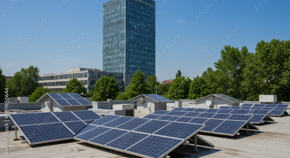 Obraz premium Solar Panel Array on Building Rooftop