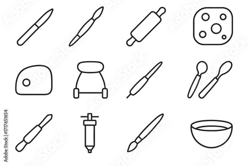 Tool clay icons extruder pin wire bowl vector rib knife sculpting icon