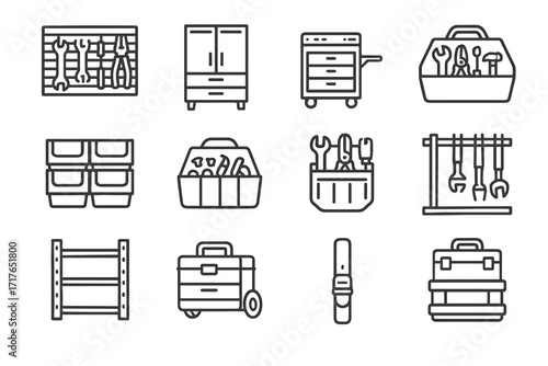 Tool hand cart icons icon case rolling parts wall screw vector workshop