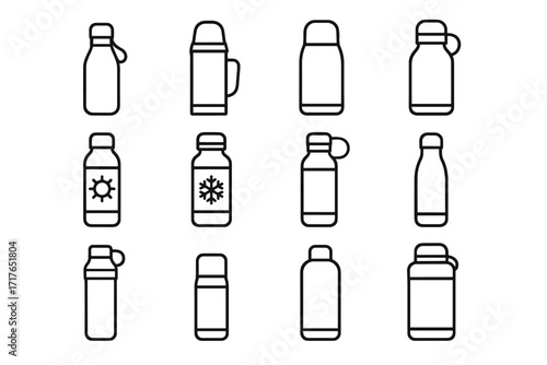 Capacity cold beverage bottle vacuum icons insulated vector lid icon thermos