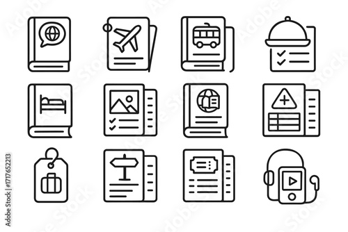 Vocabulary hotel airport icon emergency phrases travel vector learning icons flashcards language