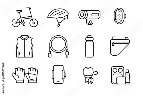 Bottle mini gloves icon frame helmet minimalist compact bell vector cycling light