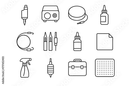 Short tool tattoo machine design compact bottle small spray vector icon black