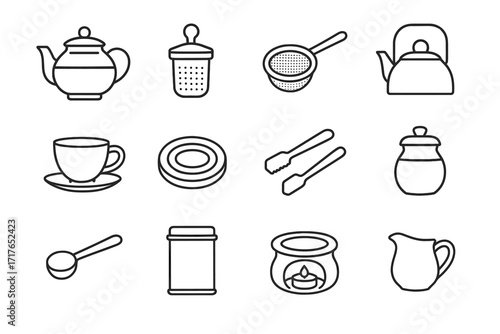 Vector candle airtight creamer kettle small fine tea icon infuser brewing bamboo