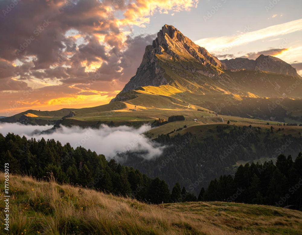 Fototapeta premium Dramatic Mountain Peak at Sunrise