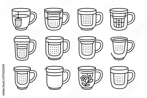 Icon ceramic herbal tea glass cup fine floral vector insulated infuser mesh