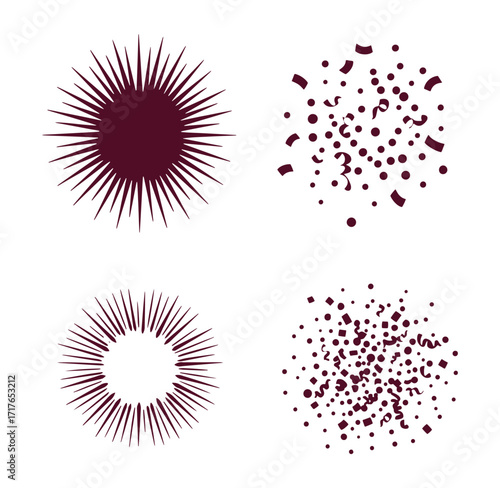 Abstract design elements featuring sunbursts confetti and decorative vector illustrations