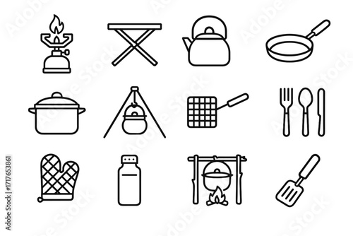 Icons icon gloves collapsible cooking pot vector spatula cutlery pan folding spice