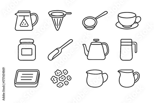 Icon brewing pot scoop kettle oolong lacquer vector creamer tea matching