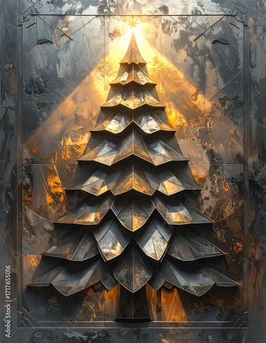 laser cut metal border with geometric tree pattern