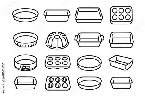 Madeleine tin pans tray cake muffin dish square icons icon baking vector