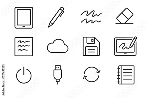 Writing pad digital screen option sheet document stylus pen sync vector icon